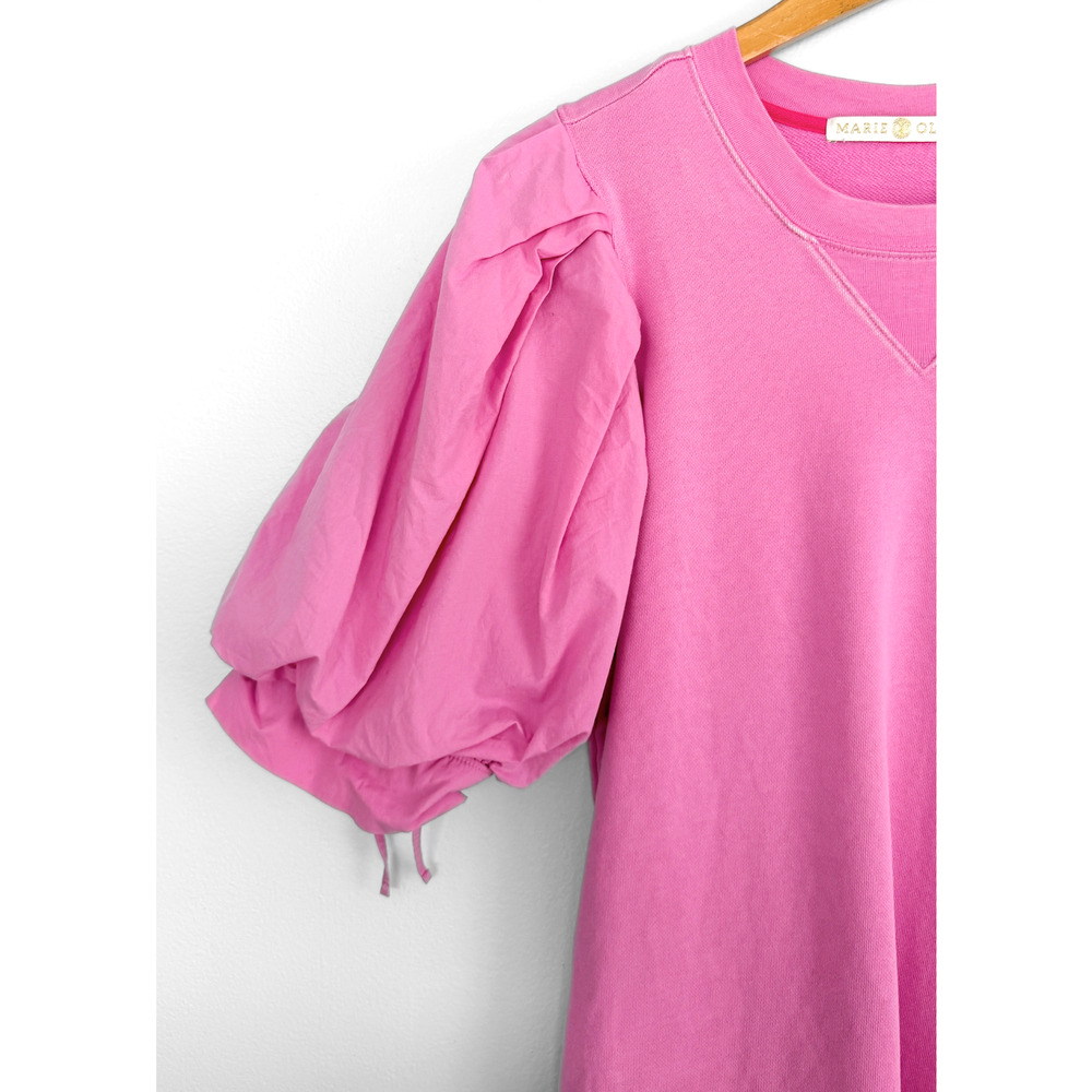 Marie Oliver Petal Pink Shane Dress French Terry Cotton Poplin Puff Sleeve Mini - Picture 8 of 11